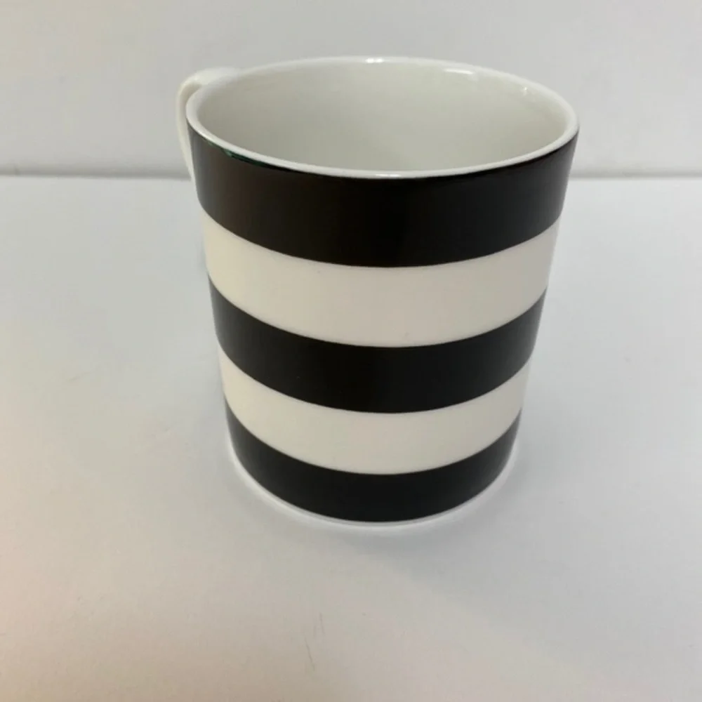 Kate Spade New York Monogram “C” Mug/Cup, 12oz, Black Stripes, Turquoise Initial - Picture 4 of 8